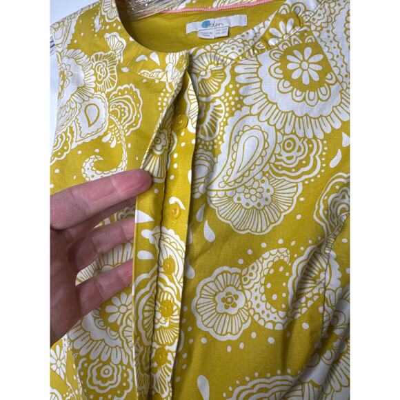 Boden Yellow Floral Paisley Cotton Fit & Flare sleeveless summer Dress Size 8P - Picture 9 of 16